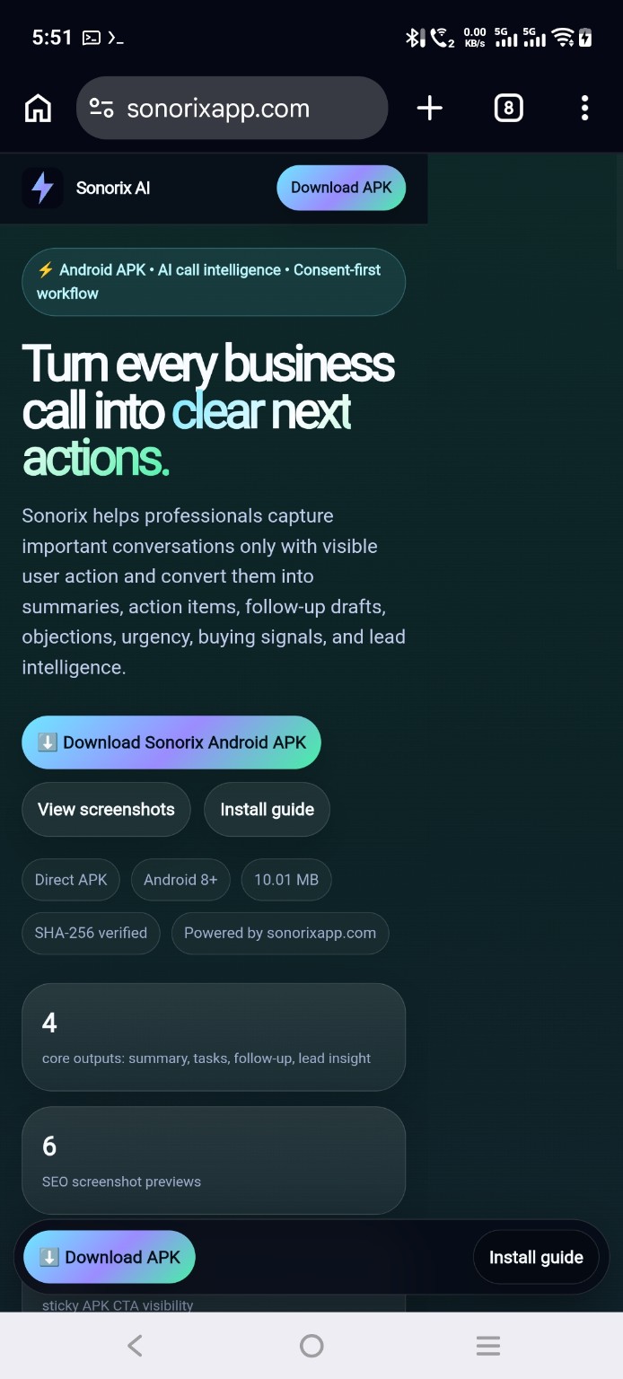 Live mobile preview of Sonorix website